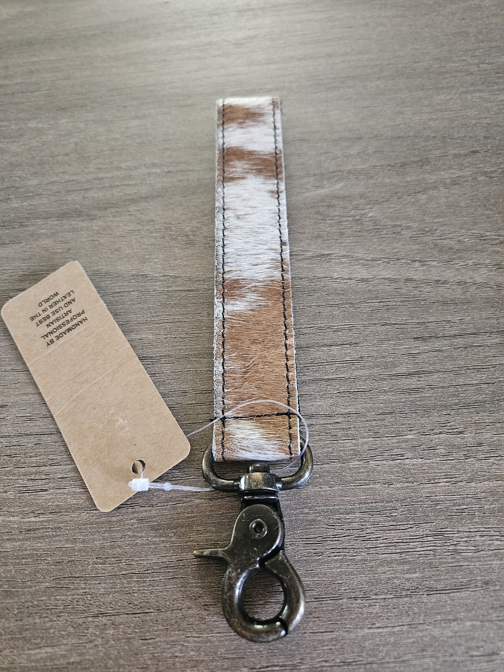 Cowhide Wristlet Key Fob in Brown & White-NWT